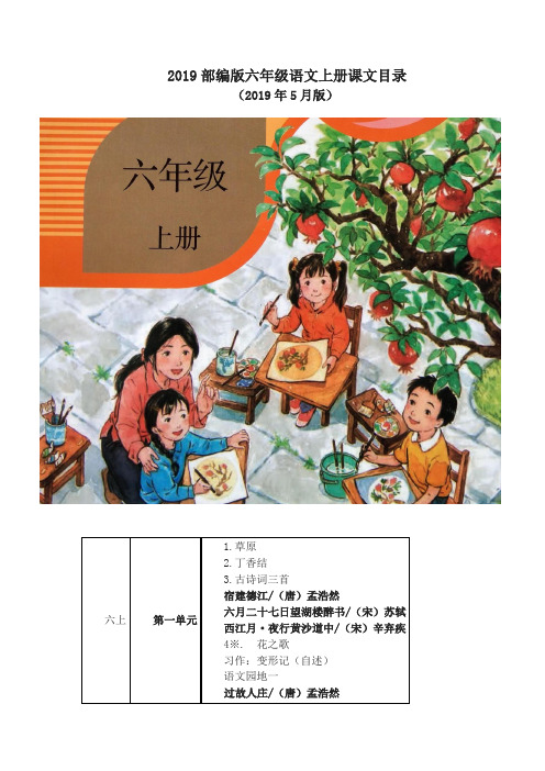 部编版小学六年级语文上册教材课文目录(2019最新版)