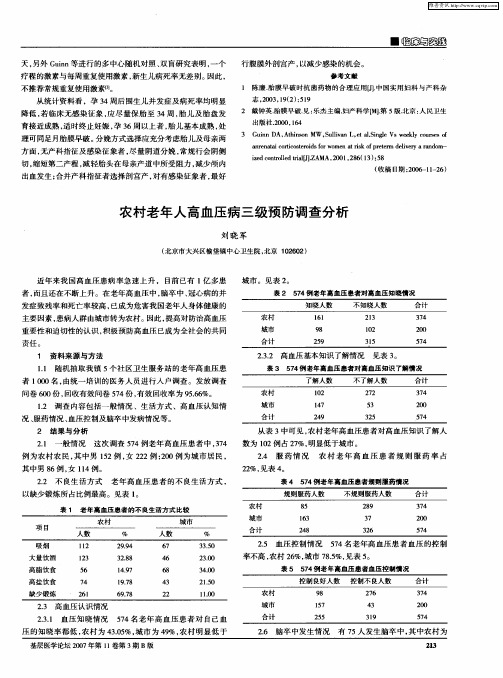 农村老年人高血压病三级预防调查分析