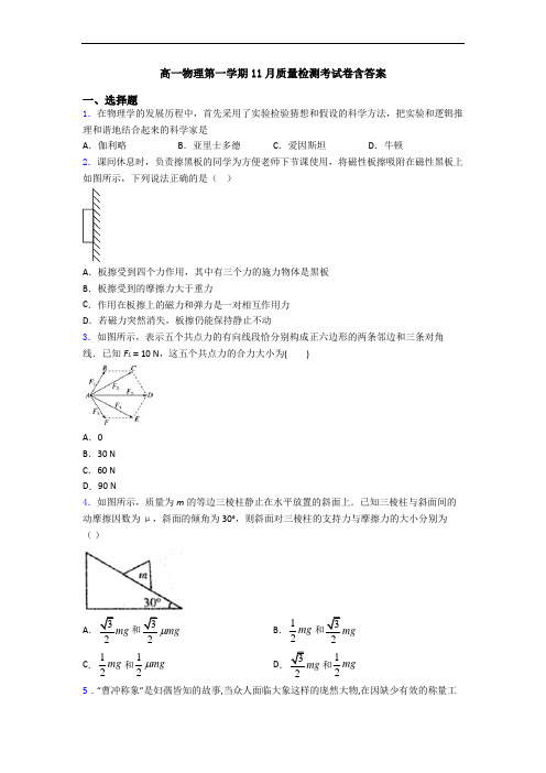 高一物理第一学期11月质量检测考试卷含答案