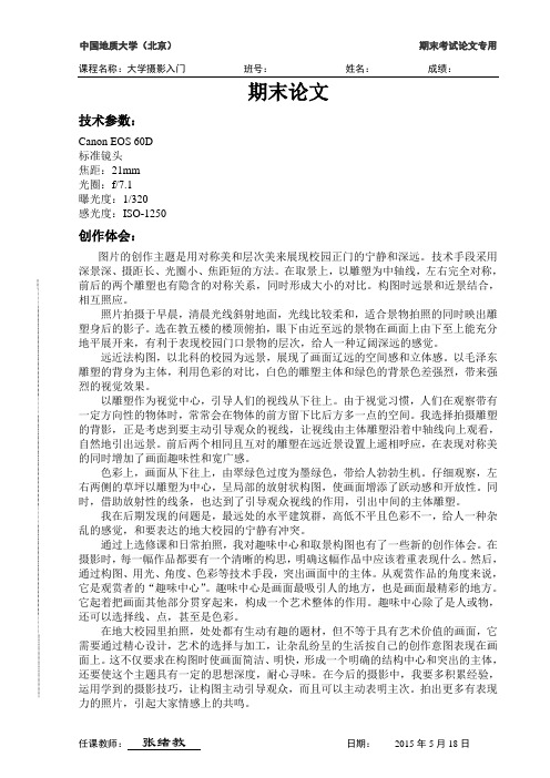 大学摄影入门 节课论文 中国地质大学 张储教 公选课