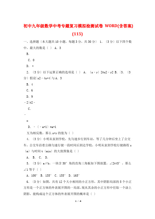 初中九年级数学中考专题复习模拟检测试卷WORD(含答案) (115)