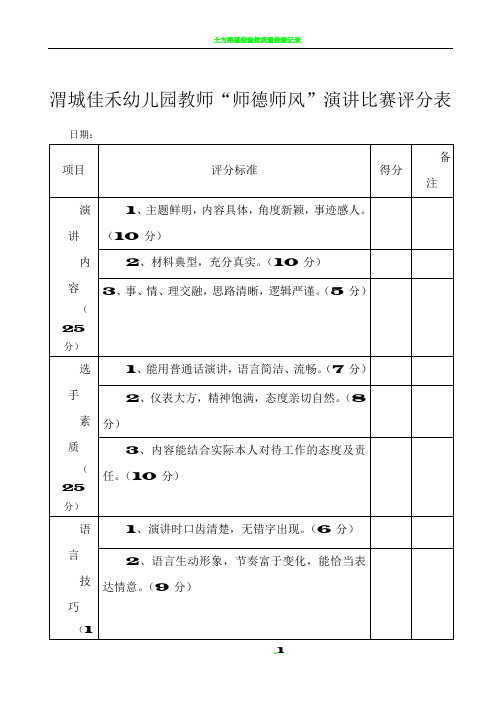 师德师风演讲比赛评分表