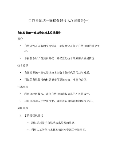 自然资源统一确权登记技术总结报告(一)