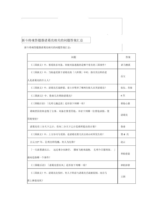 新斗将魂答题器诸葛亮相关的问题答案汇总精品资料