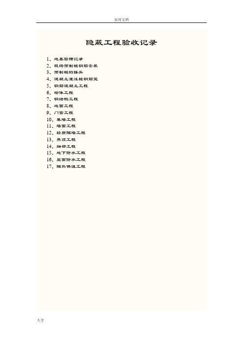 隐蔽工程验收计划清单