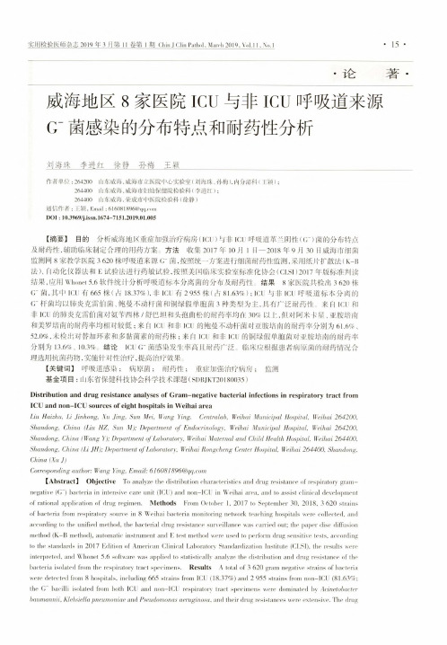 威海地区8家医院ICU与非ICU呼吸道来源G-菌感染的分布特点和耐药性分析