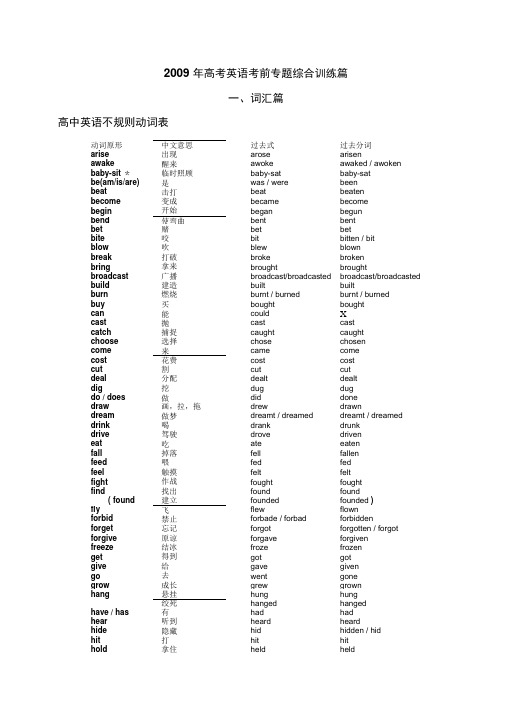 2009年高考英语考前专题综合训练篇汇总