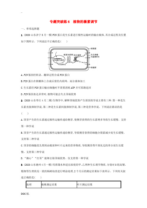 2021高考生物二轮复习 专题突破练6 植物的激素调节(含解析)-人教版高三全册生物试题