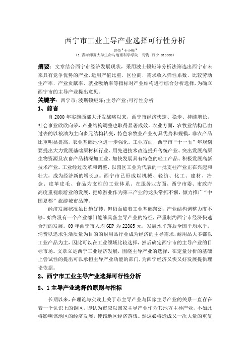 西宁市主导产业选择