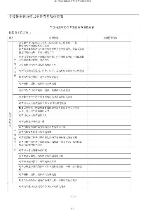 学校传染病防控卫生监督专项检查表