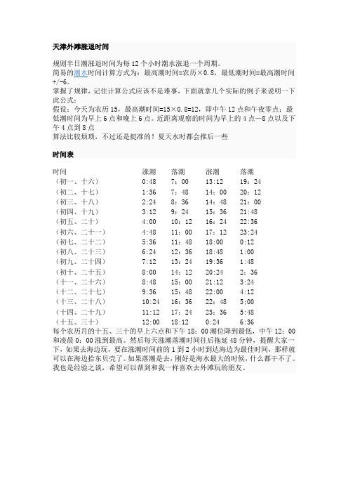 天津外滩海水涨潮退潮时间