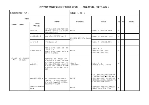 住院医师规范化培训基地评估指标(2023年版)—医学遗传科专业基地