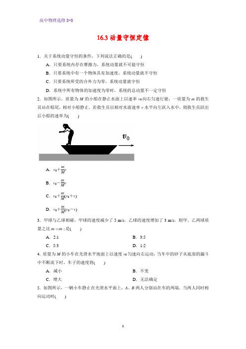 高中物理选修3-5课时作业10：16.3 动量守恒定律