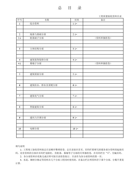 工程质量验收资料目录