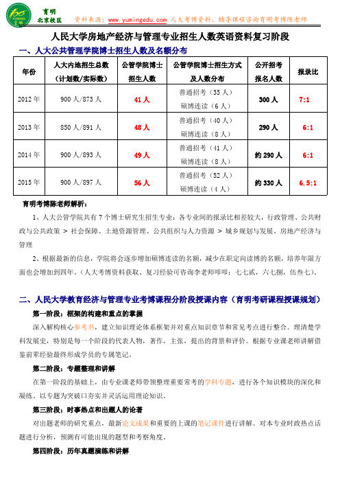 2016人民大学房地产经济与管理专业考博招生人数报录比英语资料书阶段复习策略-育明教育