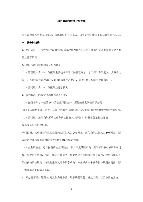 咨询公司项目管理部股权分配方案