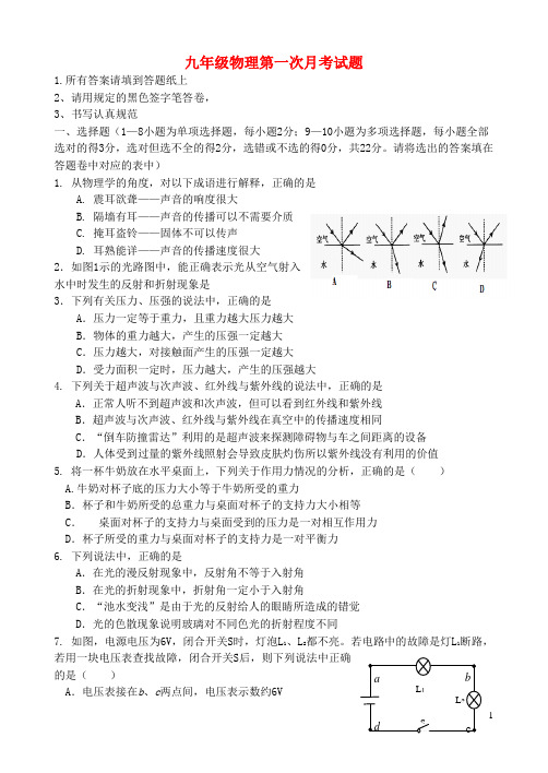 山东省文登区泽头中学九年级物理下学期第一次月考试题(无答案) 鲁教版五四制