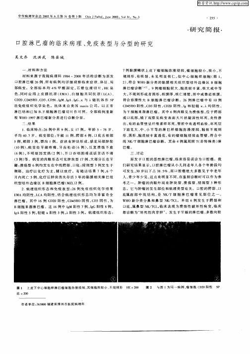 口腔淋巴瘤的临床病理、免疫表型与分型的研究