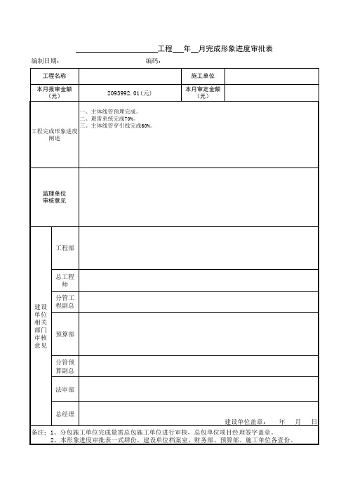 建筑工程形象月进度审核封面表