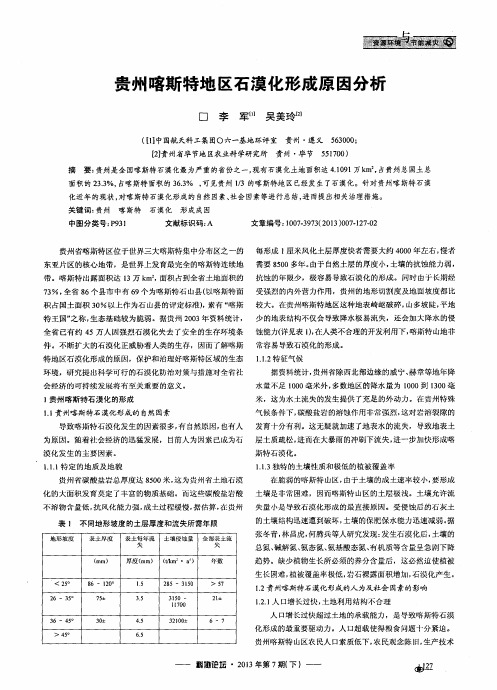 贵州喀斯特地区石漠化形成原因分析