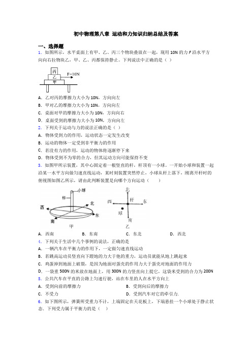 初中物理第八章 运动和力知识归纳总结及答案