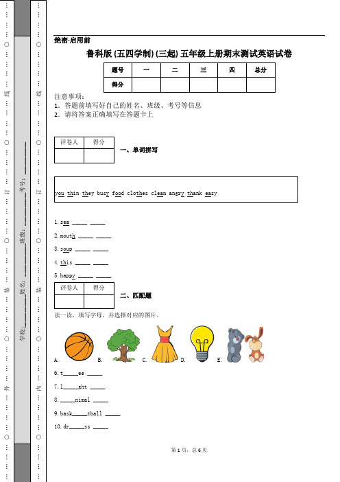 鲁科版 (五四学制) (三起) 五年级上册期末测试英语试卷