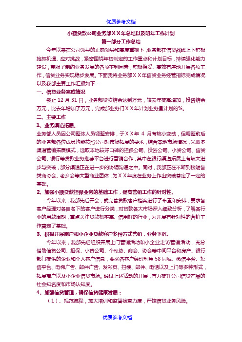 [实用参考]小额贷款公司业务部年度总结以及明年工作计划