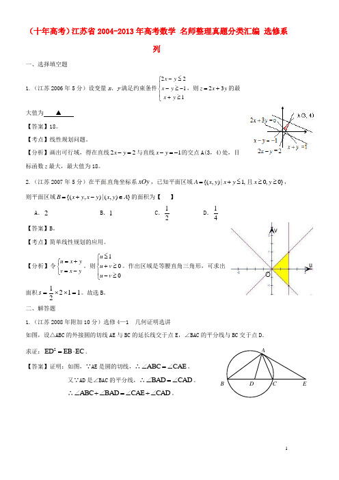 江苏省2004高考数学 名师整理真题分类汇编 选修系列