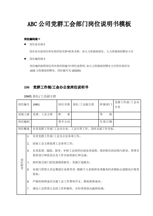 ABC公司党群工会部门岗位说明书模板