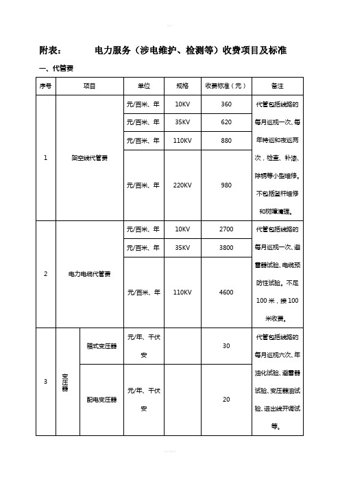 电力服务收费标准附表