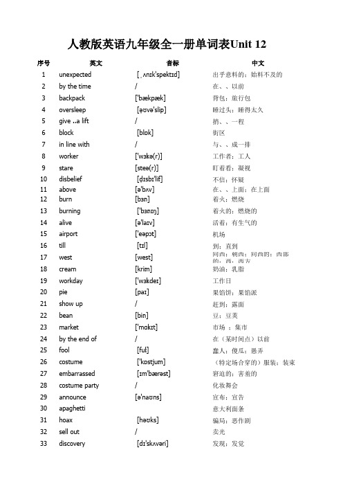 人教版英语九年级全一册单词表 Unit 12