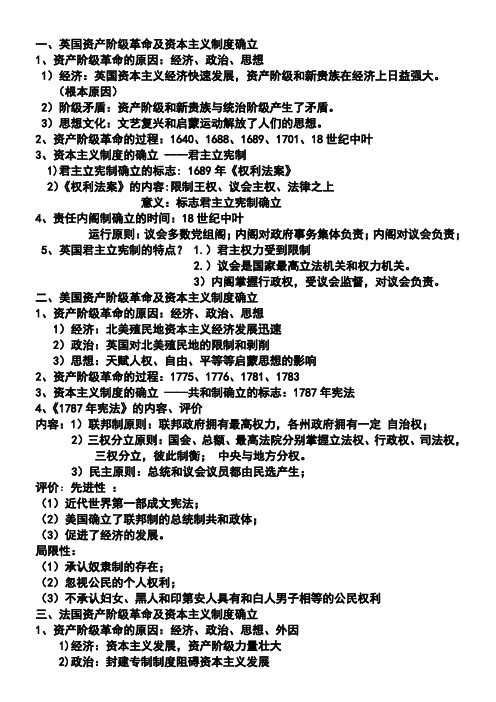 【高中历史】资产阶级革命与资本主义制度的确立   知识点