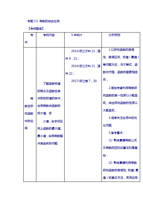 (浙江版)2018年高考数学复习： 专题3.5 导数的综合应用(讲)