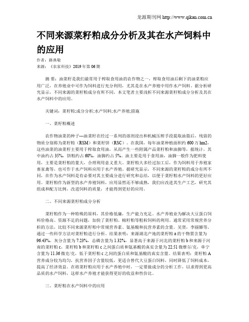 不同来源菜籽粕成分分析及其在水产饲料中的应用