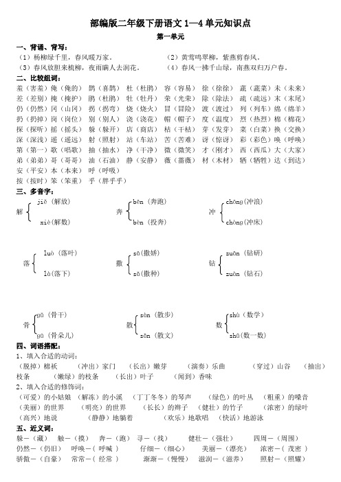 部编版二年级下册1—4单元知识要点复习