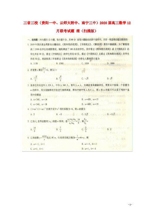 三省三校(贵阳一中、云师大附中、南宁三中)2020届高三数学12月联考试题理(扫描版)