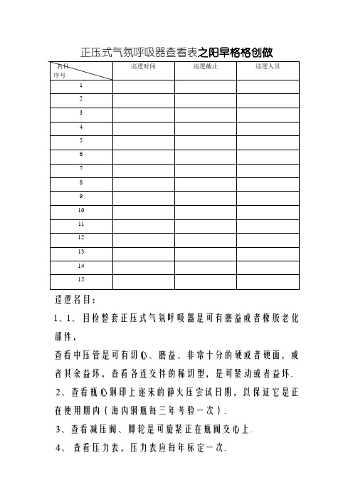 正压式空气呼吸器检查表