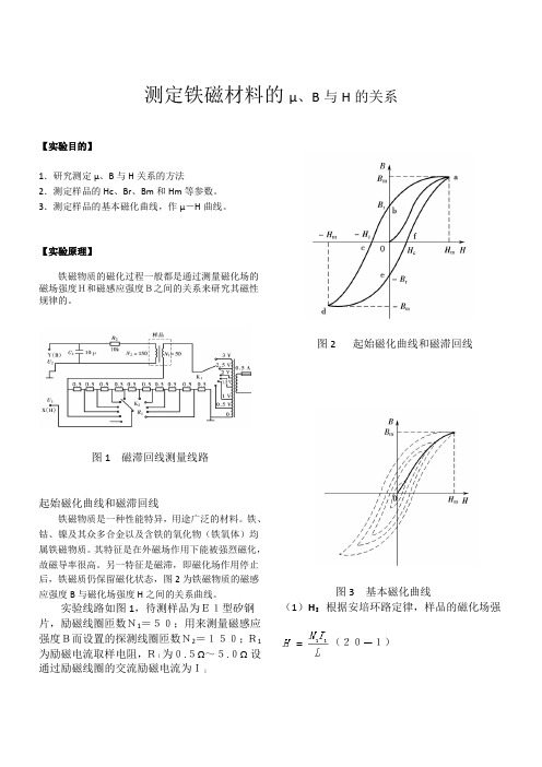 测定铁磁材料的μ—h曲线 实验报告