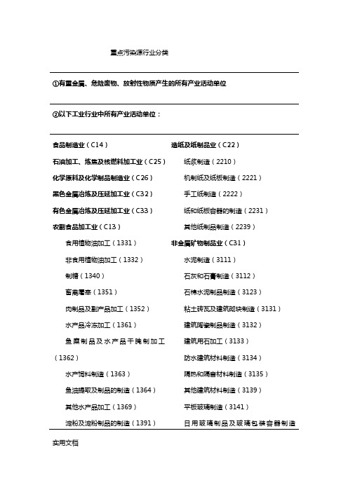 重点污染源行业分类