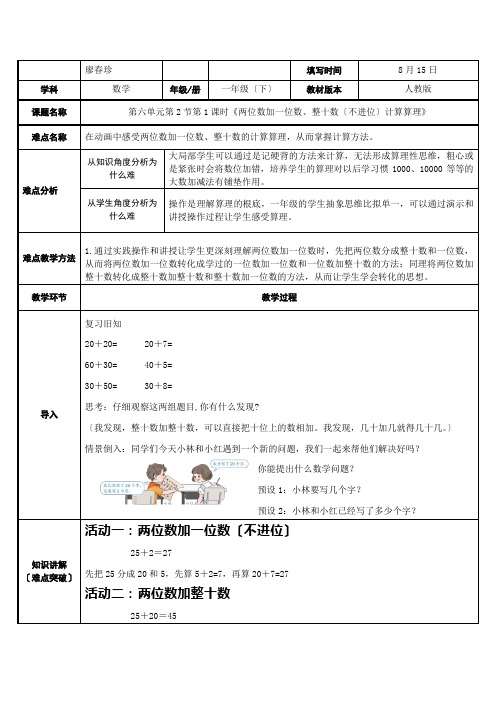 两位数加一位数、整十数(不进位)算理