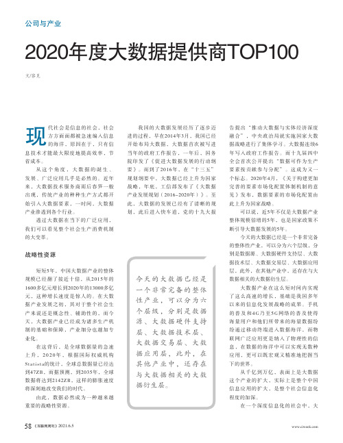 2020年度大数据提供商TOP100