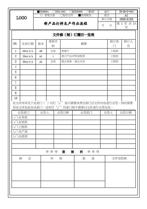 新产品打样生产作业流程程序文件