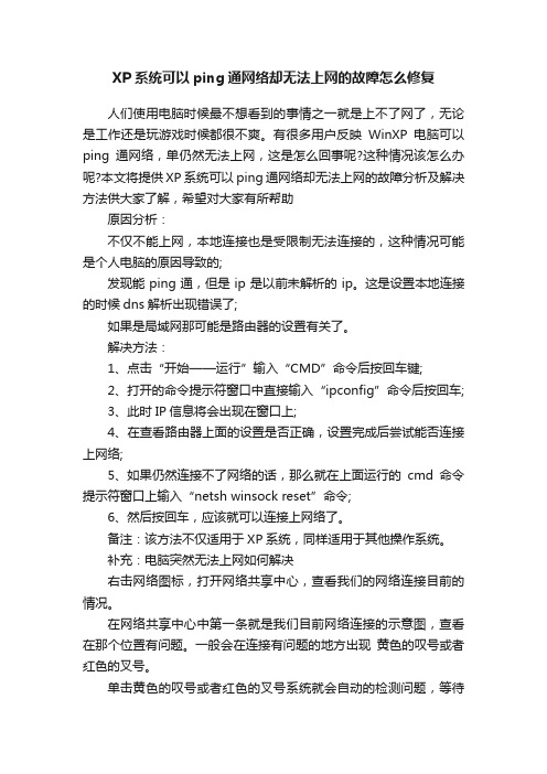 XP系统可以ping通网络却无法上网的故障怎么修复