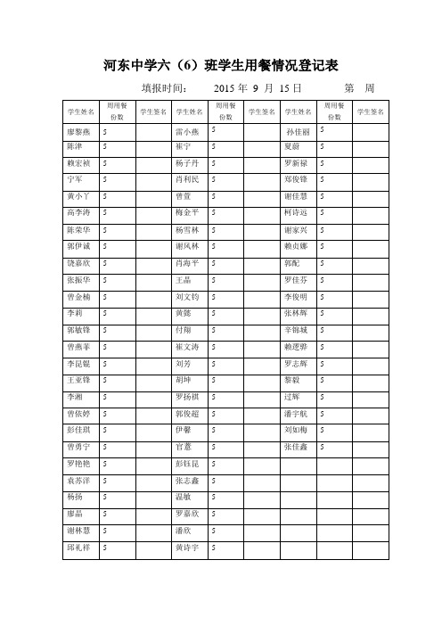 六(6)班用餐情况登记表