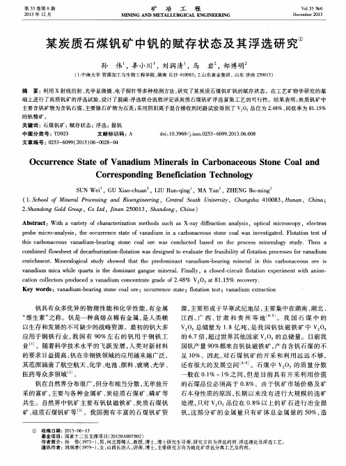 某炭质石煤钒矿中钒的赋存状态及其浮选研究