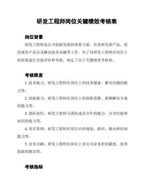 研发工程师岗位关键绩效考核表