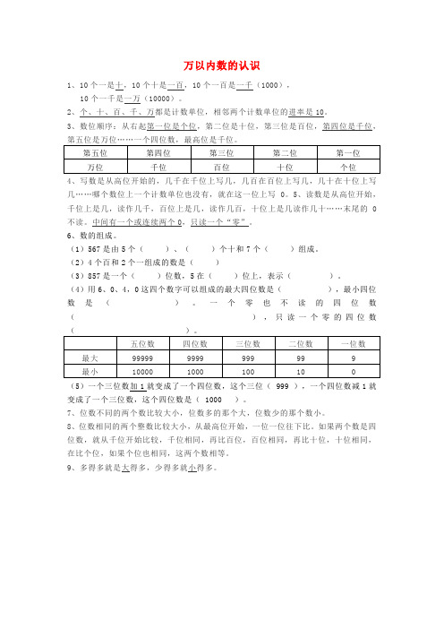 二年级数学下册一万以内数的认识知识要点总结西师大版