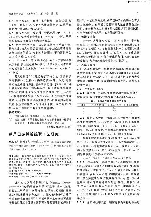 胡芦巴多糖的提取工艺研究