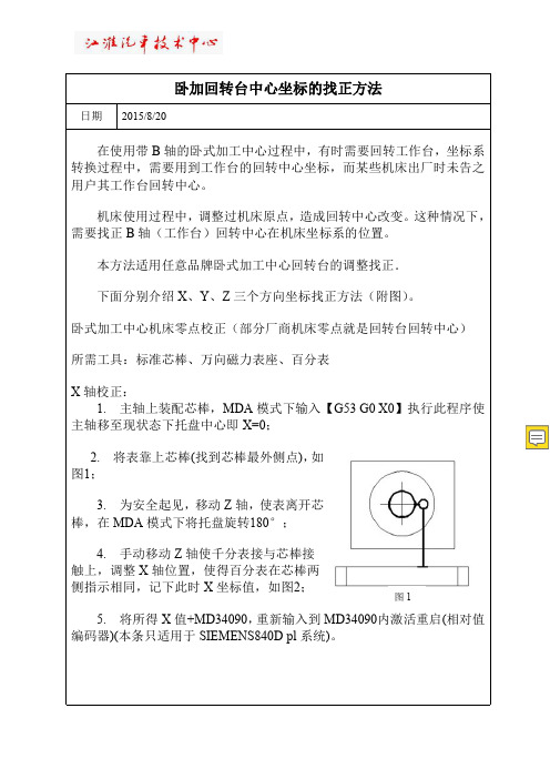 卧加回转台中心坐标的精确找正