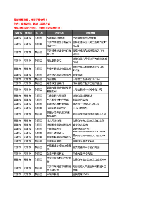 新版天津市天津市东丽区建材企业公司商家户名录单联系方式地址大全565家